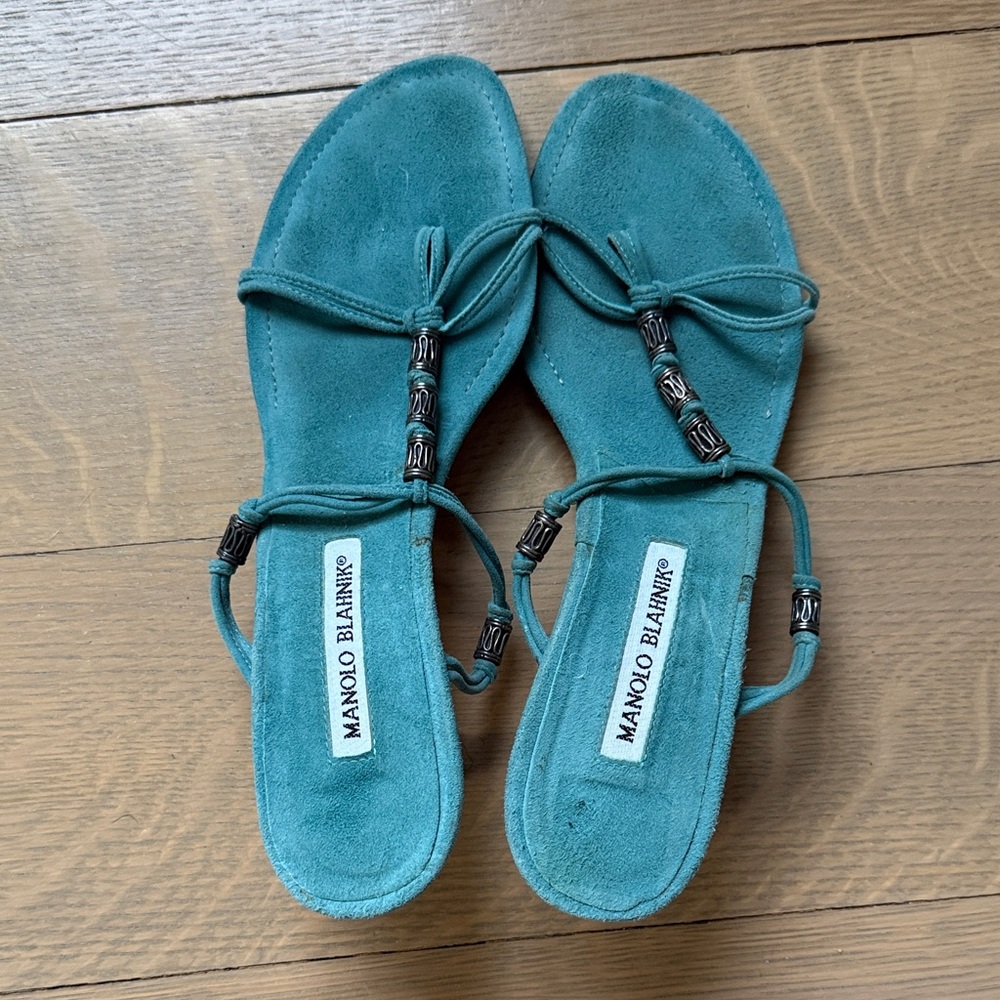 Manolo Blahnik Turquoise Suede Sandals